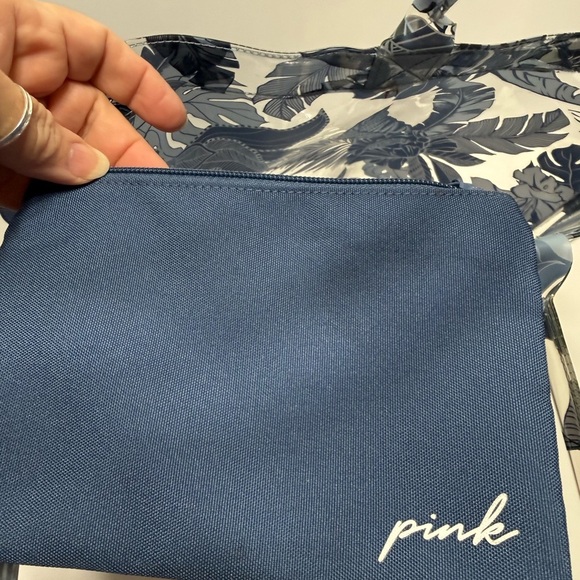 Pink Victoria's Secret Clear Floral Tote Bag, With Detachable Makeup Bag. Chic - Picture 3 of 10